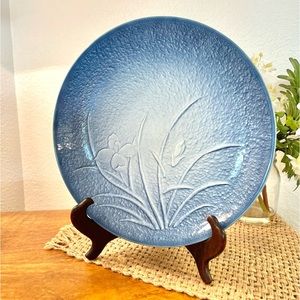 Japanese Arita Mansen Embossed Iris Orchid Blue 12” Platter